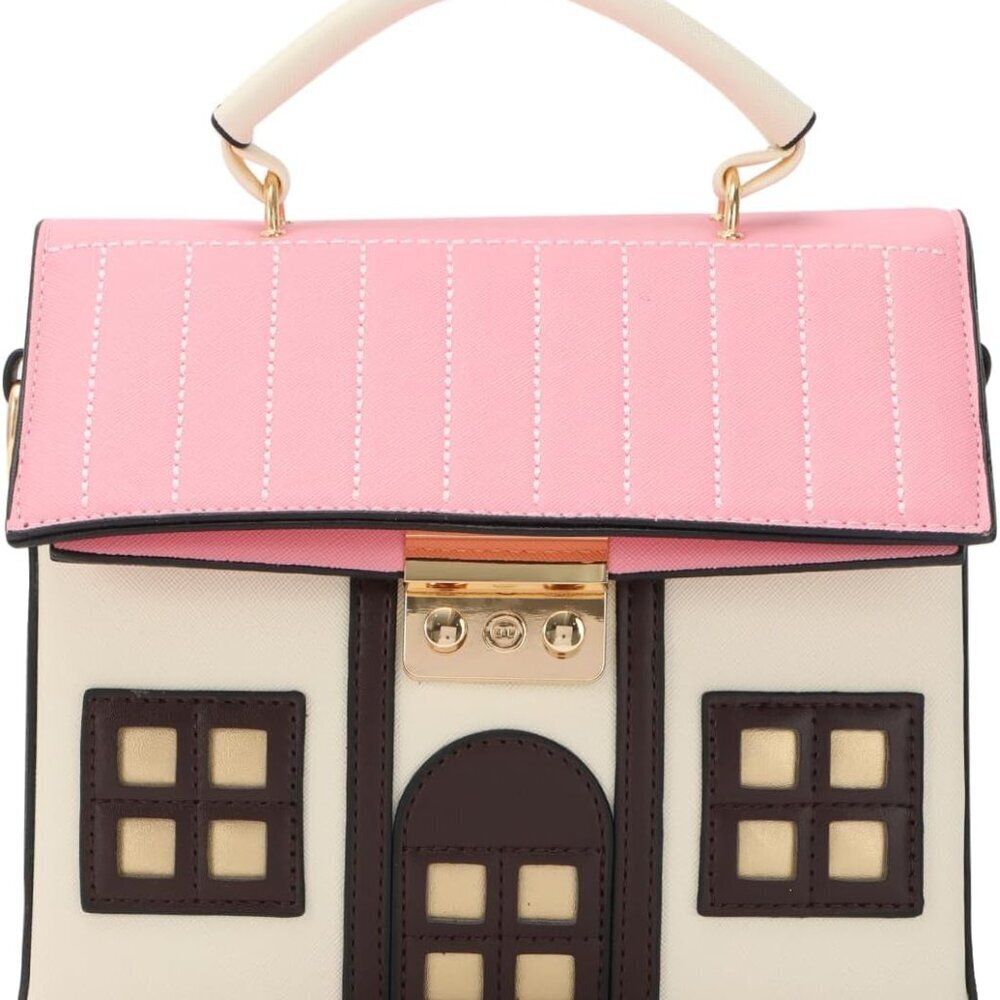 Leather House Shape Purse Women Cute Small Handbag Crossbody Tote